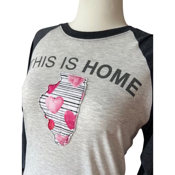 Ladybird This Is Home Illinois Baseball T-Shirt Women's Size M 3D Heart Fabric - Picture 3 of 7